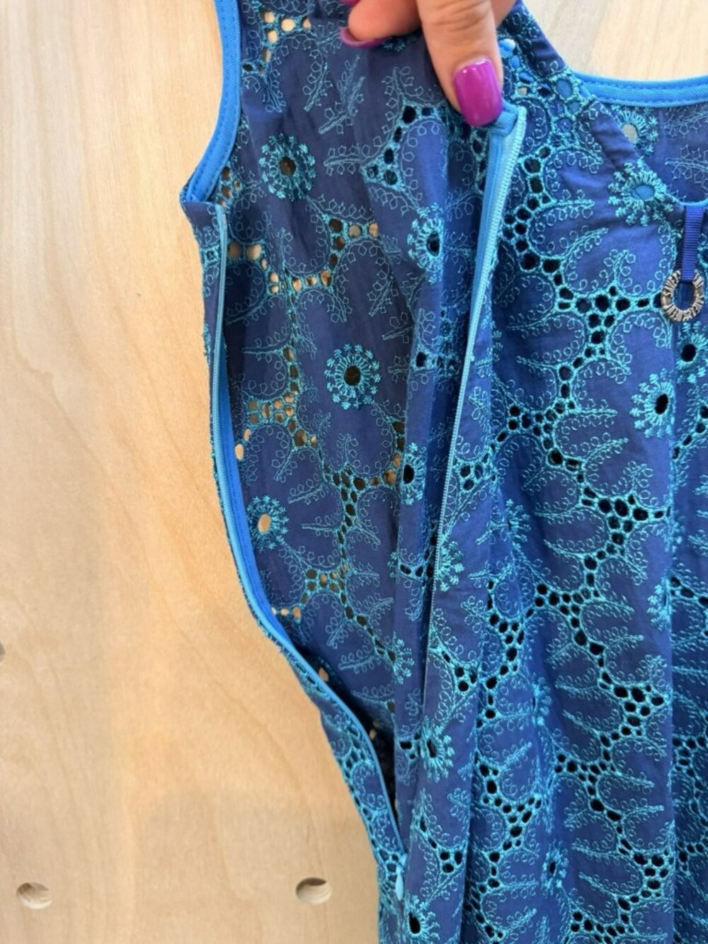 Save The Queen Italy Teal & Blue Eyelet Cotton Midi Dress Belted Boho Size M - Picture 13 of 16